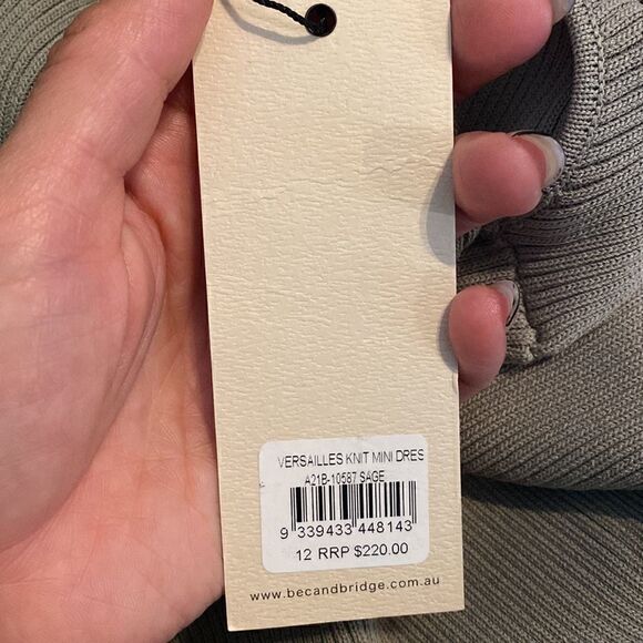 NWT Bec and Bridge Versailles Knit Mini Bodycon Sculpted Sage Green Dress - Picture 7 of 12